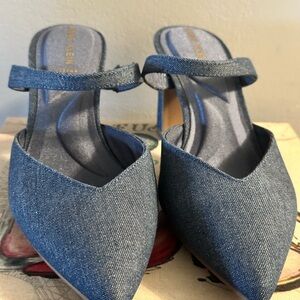 Anne Klein Women's Blue Denim Mules